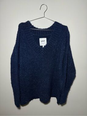 Aerie Women's Navy V-Neck Cozy Bouclé Sweater Size M | Oversized